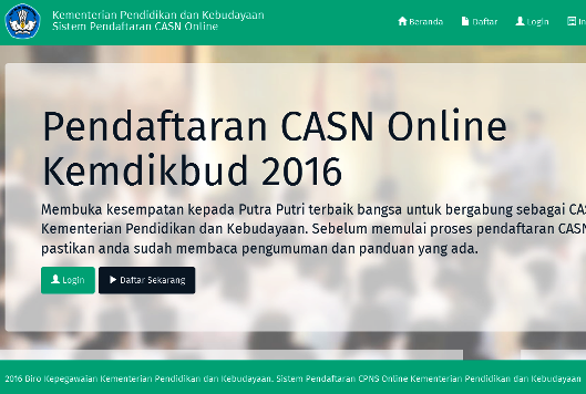 Penerimaan CASN GGD Kemendikbud Tahun 2016 Online Website registrasi casn kemdikbud go id