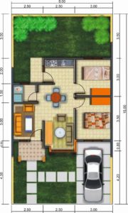 33. 2 kamar tidur, carport di luar, taman belakng