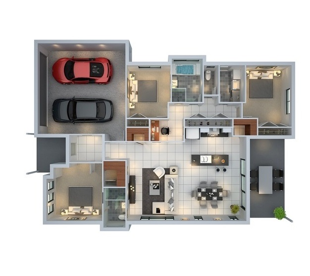 44 Gambar Desain 3D Denah Rumah Minimalis 1 Lantai 
