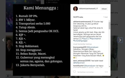 Antara Nikita Mirzani dan Anies-Sandi: Menunggu Program dan Ucapan Selamat