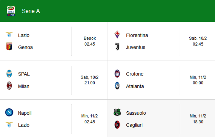 Update Terbaru Jadwal Liga Italia 2018