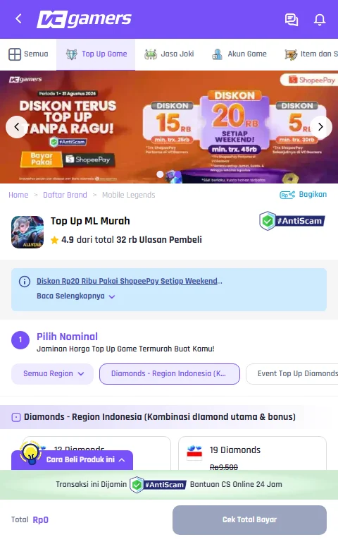 VCGamers Platform Top Up Mobile Legends Terpercaya